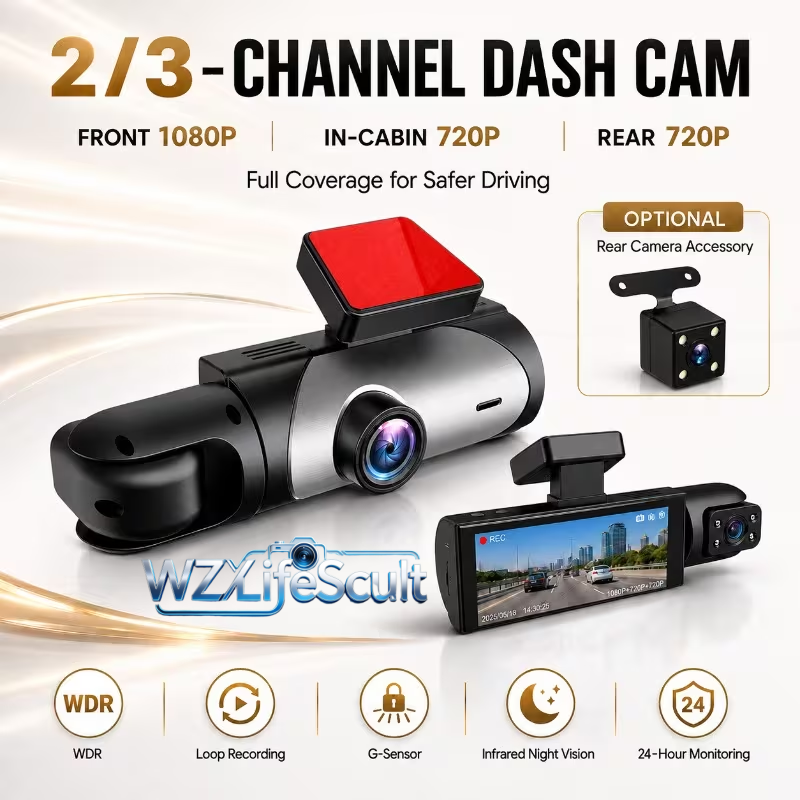 Panoramic Dash Cam 360 - 2/3채널 HD 블랙박스, 전방 1080p +