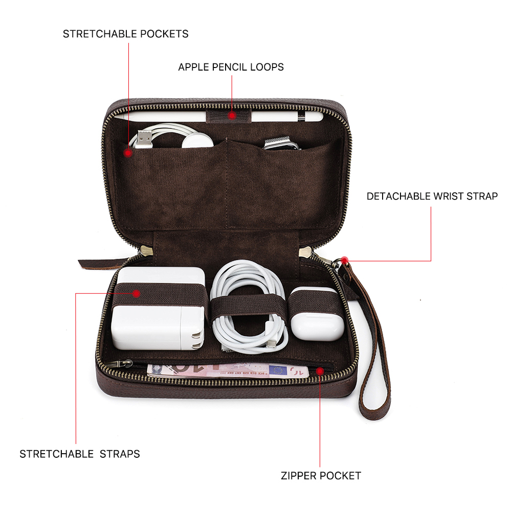 정품 가죽 휴대용 USB 데이터 케이블 보관 가방 이어 - Electronics Gadgets And Accessories 리뷰 및 가격